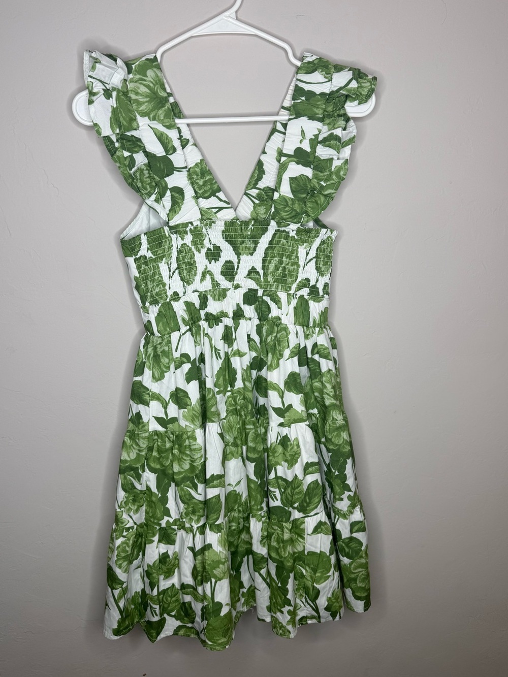 Abercrombie & Fitch Green Floral Ruffle V-Neck Sleeveless Tiered Dress Size XS - Picture 3 of 5
